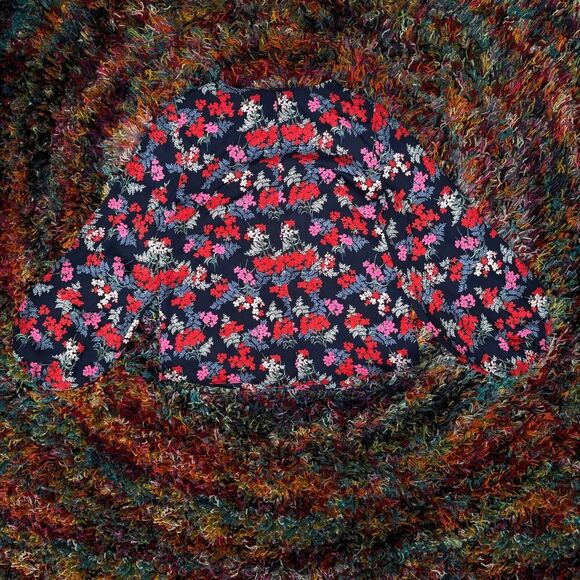 Loft Petite Floral Long Sleeve Popover Blouse Keyhole Back Balloon Sleeve XS - Picture 8 of 15